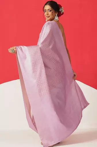 Lavender woven silk blend ethnic saree with blouse piece