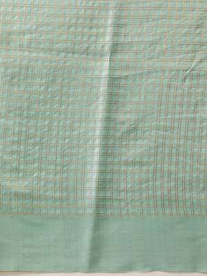 Sea green woven silk blend ethnic saree with blouse piece 5
