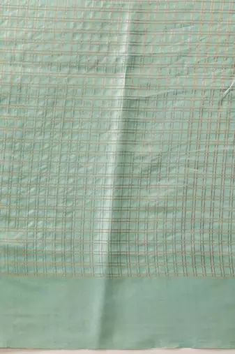 Sea green woven silk blend ethnic saree with blouse piece