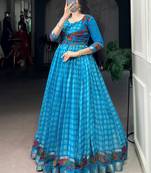Fabulous Sky Blue Zari Weaving Chanderi Festive Wear Gown With Koti