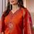 Womens orange embroidered kurta pant set
