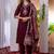 Womens wine embroidered kurta pant set