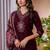 Womens wine embroidered kurta pant set