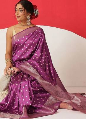 Purple woven art silk traditional saree with blouse piece 2