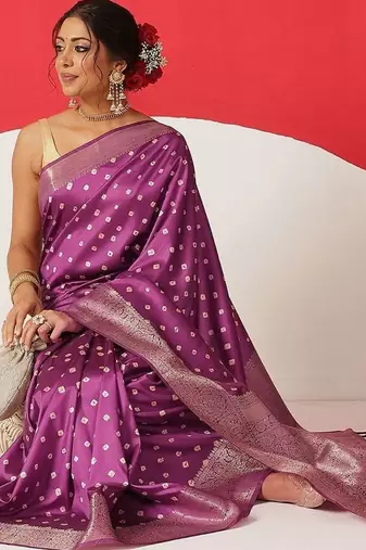 Purple woven art silk traditional saree with blouse piece