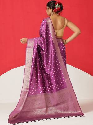 Purple woven art silk traditional saree with blouse piece 3
