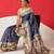 Blue printed silk blend ethnic saree with blouse piece