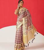 Beige printed tissue traditional saree with blouse piece