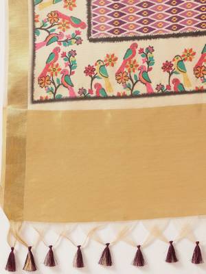 Beige printed tissue traditional saree with blouse piece 5