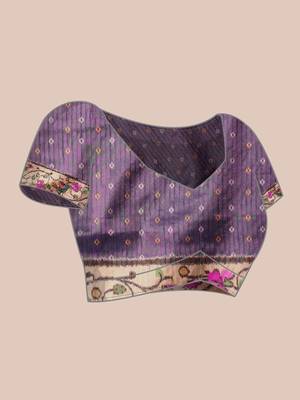 Beige printed tissue traditional saree with blouse piece 4