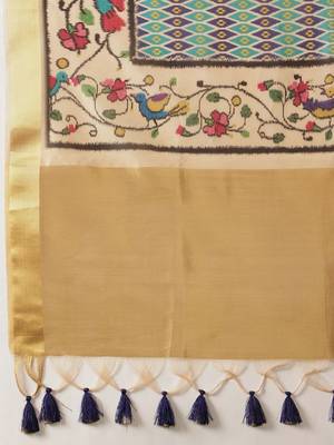 Beige printed tissue traditional saree with blouse piece 5