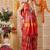 Red printed silk cotton ethnic saree with blouse piece