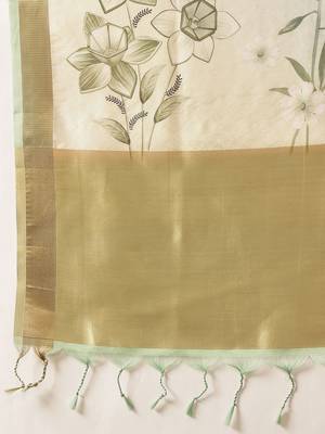 Off white printed tissue traditional saree with blouse piece 5