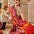 Red printed silk cotton ethnic saree with blouse piece