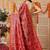 Red printed silk cotton ethnic saree with blouse piece