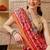 Red printed silk cotton ethnic saree with blouse piece