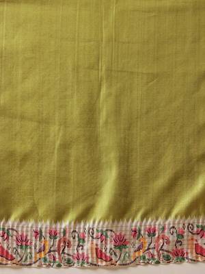 Lime woven art silk traditional saree with blouse piece 5