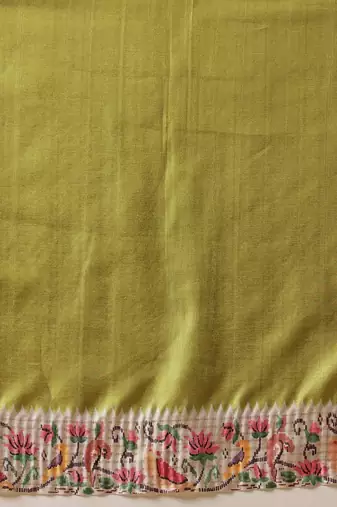 Lime woven art silk traditional saree with blouse piece