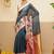 Teal printed silk blend ethnic saree with blouse piece
