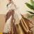 Off white printed silk blend ethnic saree with blouse piece