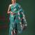 Teal printed art silk ethnic saree with blouse piece