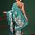 Teal printed art silk ethnic saree with blouse piece
