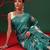 Teal printed art silk ethnic saree with blouse piece