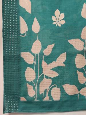 Teal printed art silk ethnic saree with blouse piece 4