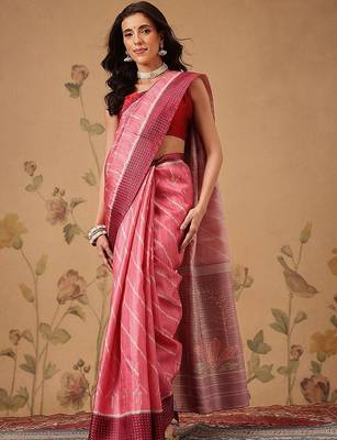 Pink printed art silk ethnic saree with blouse piece 2