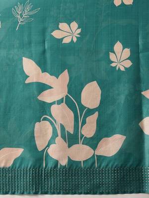 Teal printed art silk ethnic saree with blouse piece 5