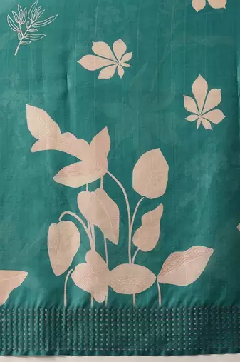Teal printed art silk ethnic saree with blouse piece