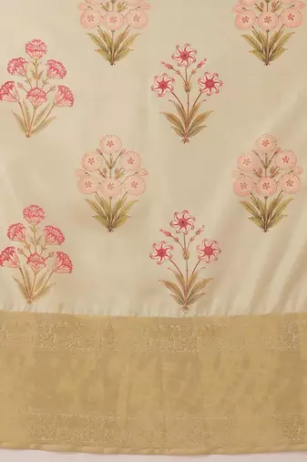 Cream printed tissue traditional saree with blouse piece