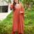 Orange rayon silk sequin embroidered v neck kurta set with chanderi dupatta