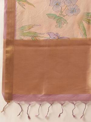 Beige printed tissue traditional saree with blouse piece 5