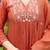 Orange rayon silk sequin embroidered v neck kurta set with chanderi dupatta