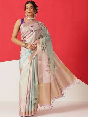 Multicolor printed tissue traditional saree with blouse piece 1