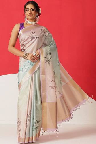 Multicolor printed tissue traditional saree with blouse piece