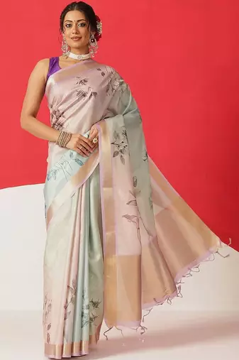 Multicolor printed tissue traditional saree with blouse piece