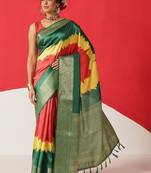 Green printed art silk ethnic saree with blouse piece