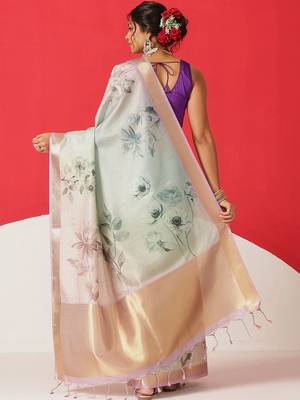 Multicolor printed tissue traditional saree with blouse piece 3