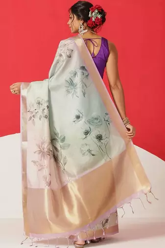 Multicolor printed tissue traditional saree with blouse piece