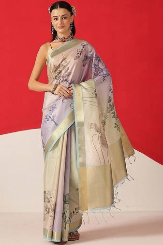 Multicolor printed tissue traditional saree with blouse piece
