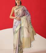Multicolor printed tissue traditional saree with blouse piece