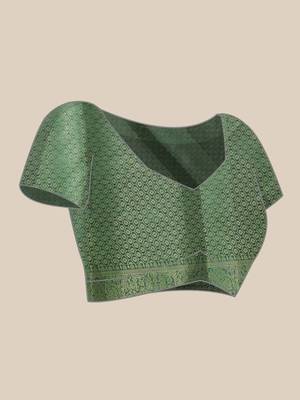 Green printed art silk ethnic saree with blouse piece 4