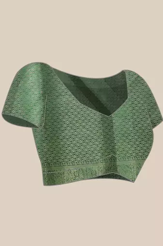 Green printed art silk ethnic saree with blouse piece