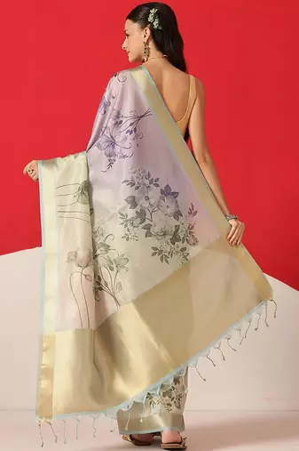 Multicolor printed tissue traditional saree with blouse piece