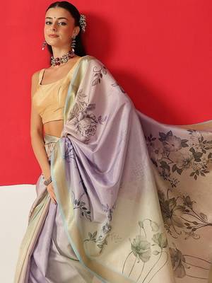 Multicolor printed tissue traditional saree with blouse piece 3