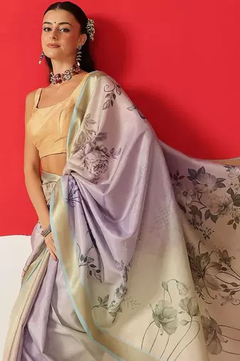 Multicolor printed tissue traditional saree with blouse piece