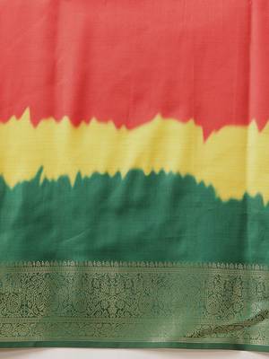 Green printed art silk ethnic saree with blouse piece 5