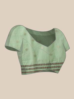 Lime woven cotton blend traditional saree with blouse piece 4